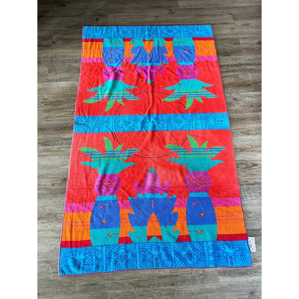 Vintage Royal Terry Pineapple Beach Towel Bright Tropical Oversized 37x63 Cotton